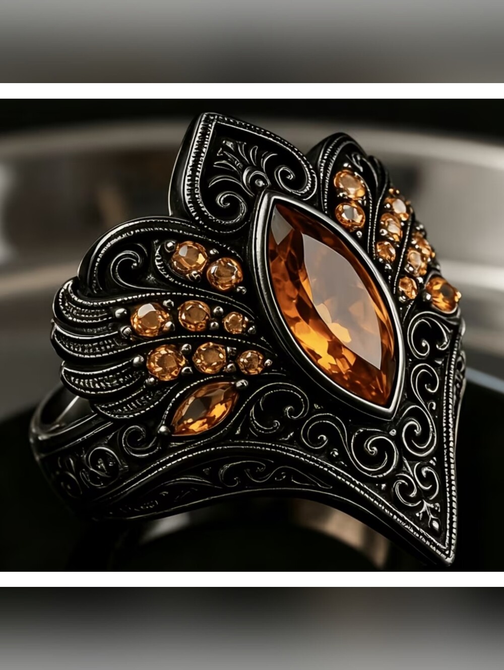 Stunning Art Deco simulated Citrine statement ring, Sz.9